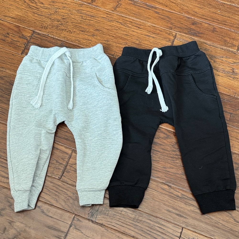 Kids Jogger Pants Set - Black and Gray - 6-9M